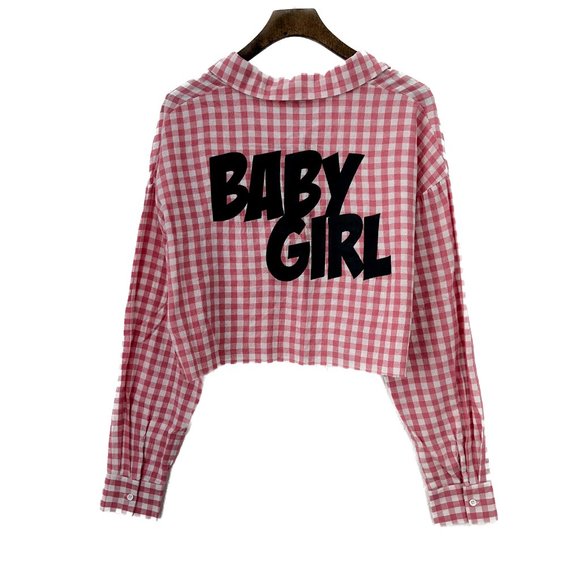 FASHION NOVA Baby Girl Plaid Pink Frayed Shirt Size S NWT - Picture 4 of 4